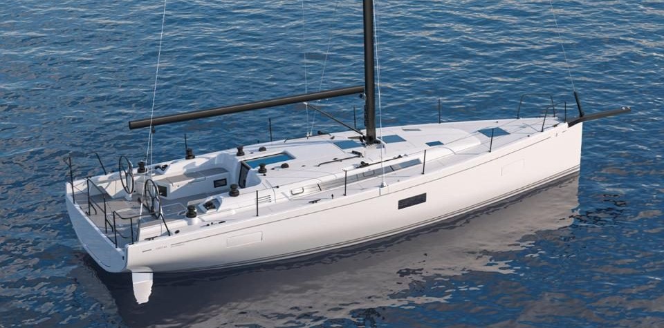 Rendering of the Bénéteau FIRST 44 on the water