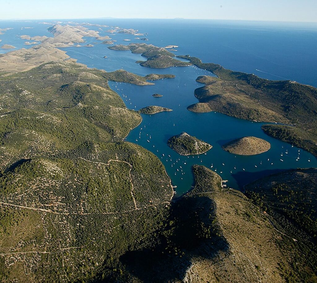 Aerial view of the Kornati island group in Central Dalmatia