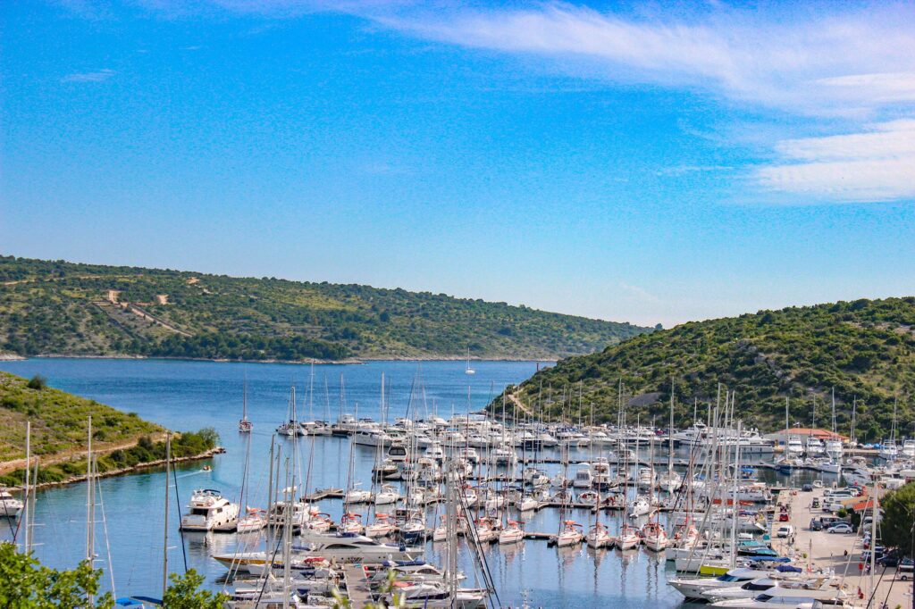 Sailing yachts on the pontoons at Marina Kremik