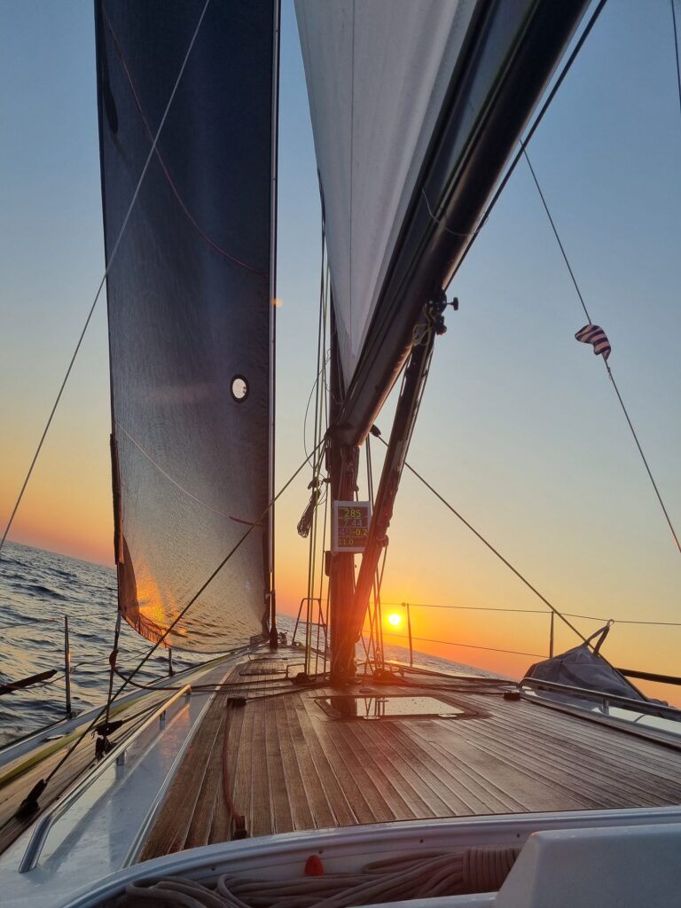 View from the cockpit of the Solaris 44.1 TRINITY+ of the sunset over the Adriatic